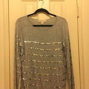 Michael Kors Sequin Long Sleeve Top Grey